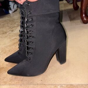 AKIRA Black Lace-Up Heeled Boots